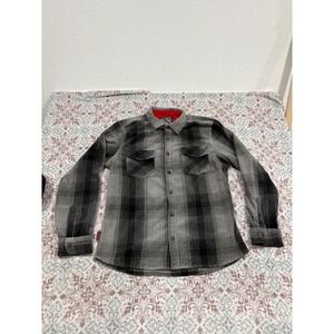 Pelagic Fishing Co Mens XL Grey Black Plaid Flannel Button Up Shirt Long Sleeve